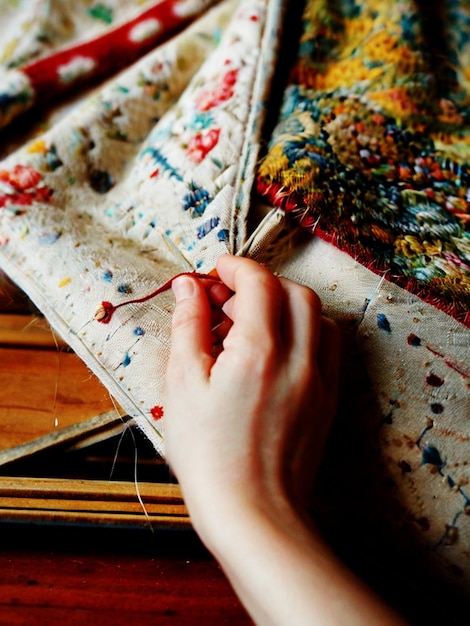 ręce haftujące detale